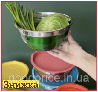 Набор салатниц судочков из нержавеющей стали с крышками 6 шт Salad Bowl контейнеры для хранения продуктов - фото 1 - id-p1848213215