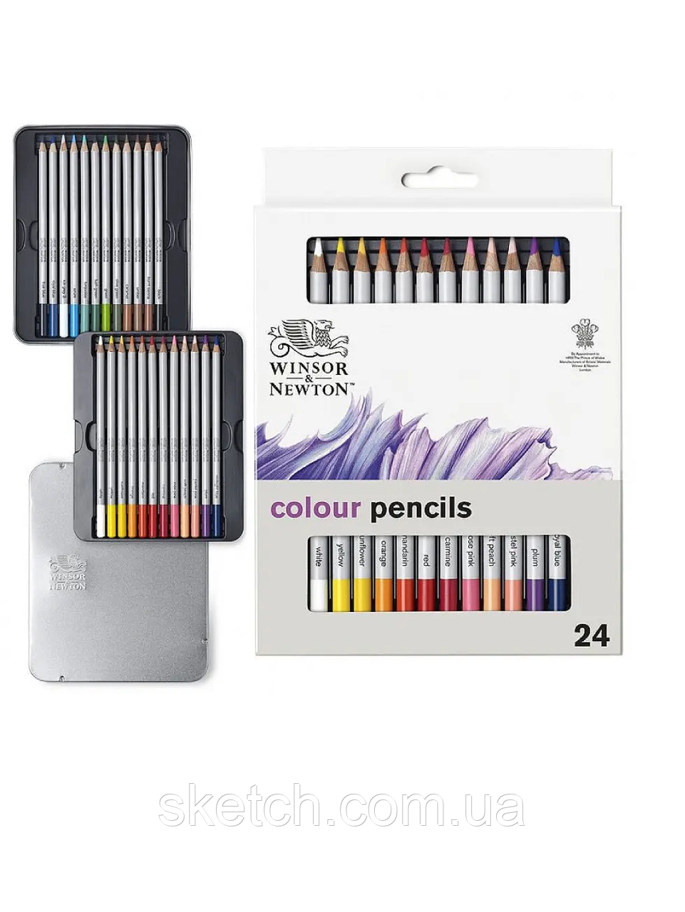 Набір кольорових олівців Colection Coloured Pensil, Winsor&Newton,24 кольори, метал