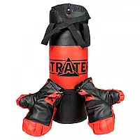 Дитяча боксерська груша Набір для боксу з рукавицями Червоно-чорний Strateg середній 46х18 см