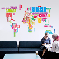Наклейка на стіну в офіс Карта світу словами (лист 60 х 90 см) Б228, фото 3