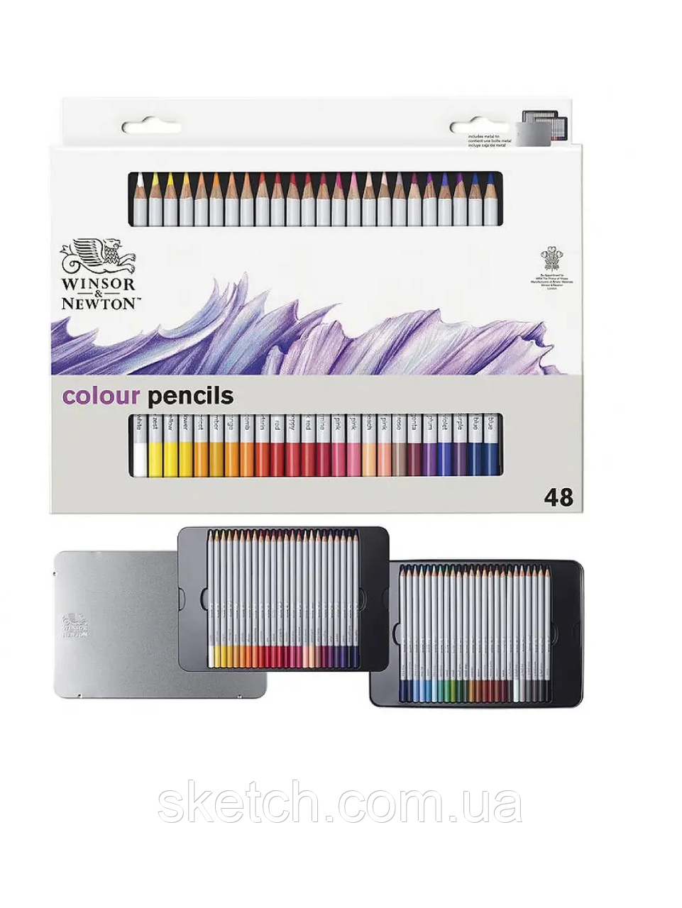 Набір кольорових олівців Colection Coloured Pensil, Winsor&Newton, 48 кольорів, метал
