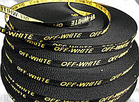 Тесьма тканая 1 см OFF-WHITE (50 м) черная с желтыми буквами