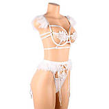 Ефектний еротичний комплект з підв'язками для панчіх - Білий - S/M - Еротична білизна, фото 3