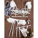 Ефектний еротичний комплект з підв'язками для панчіх - Білий - S/M - Еротична білизна, фото 4