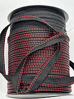 Кант тканевый (полиэстер) 100 м черный с красным
