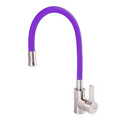 Змішувач для кухні з неіржавкої стілі із силіконовим гусаком (колір фіолетовий) ZERIX LR74004-8
