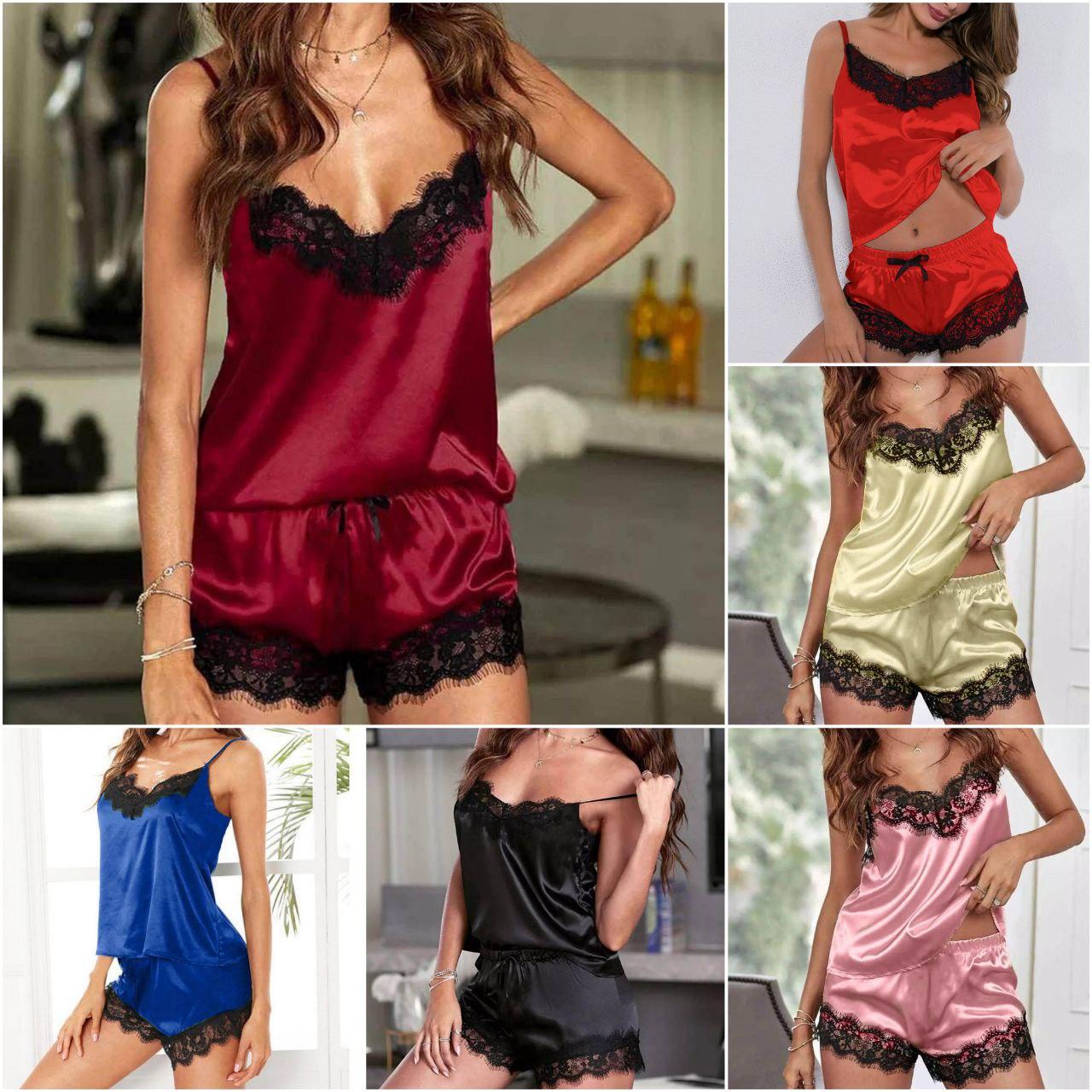 Купить Красивая женская домашняя пижама с кружевом шорты и майка ...