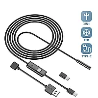 3 в 1 Камера ендоскоп 1.5 метра 5.5 мм USB/micro USB/Type C бороскоп, жорсткий дріт
