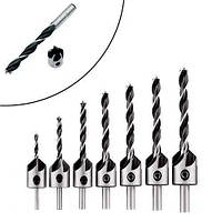 Набір з 7 свердлів з зенкером по дереву 3-10 мм, циліндричних, HSS, для дерева та пластика