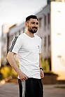 Чоловіча футболка Adidas біла зі смугами спортивна Адідас із лампасами, фото 9