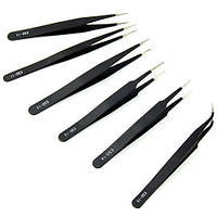 Набір з 6 антистатичних антимагнітних пінцетів ESD 10 11 12 14 15, антикорозійні, для роботи з електронікою