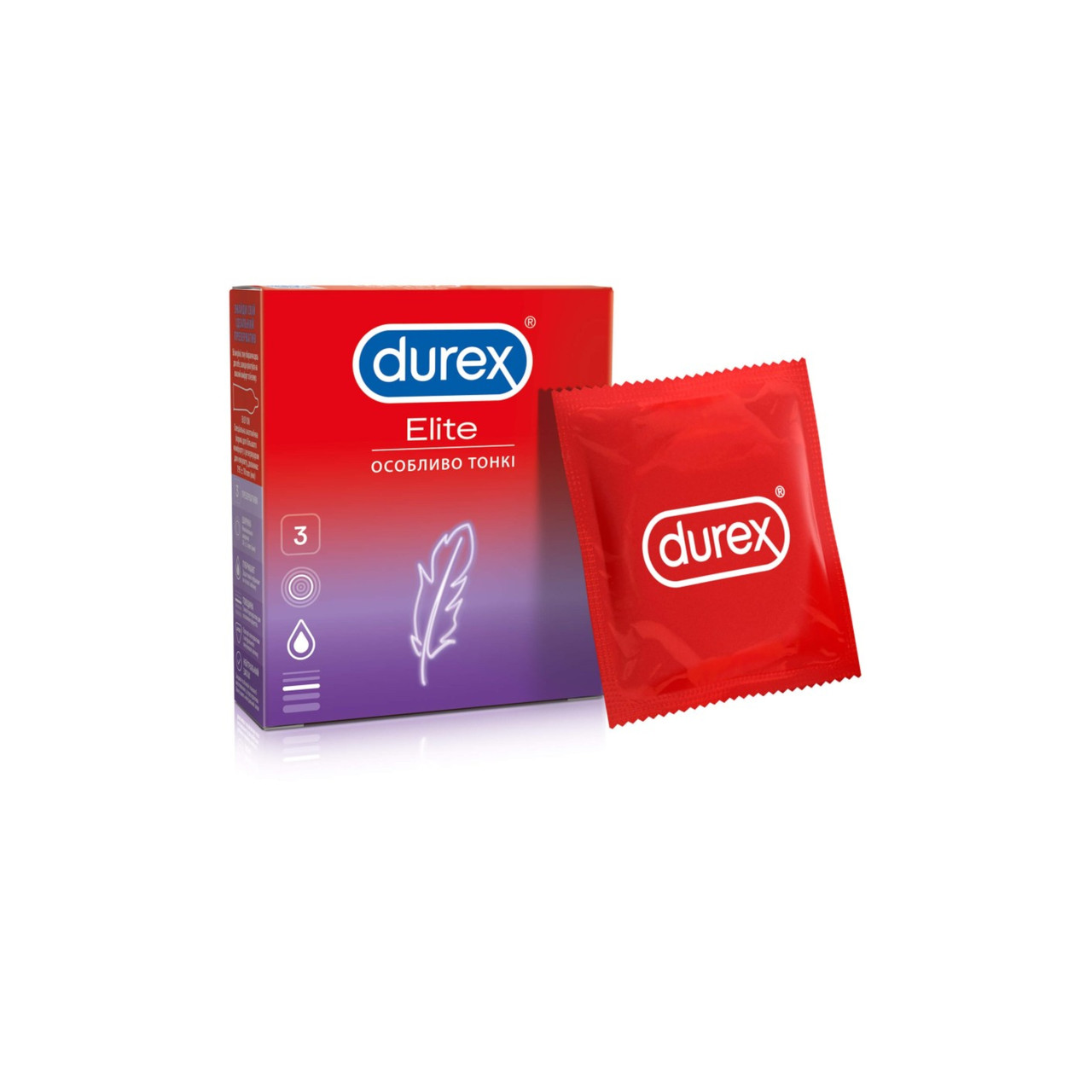 Презервативи DUREX Elite латексні з силіконовою змазкою ультра тонкі, З шт