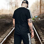 Чоловіча футболка Adidas чорна зі смугами спортивна Адідас із лампасами, фото 7