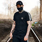 Чоловіча футболка Adidas чорна зі смугами спортивна Адідас із лампасами, фото 4