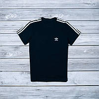 Мужская футболка Adidas черная с полосами Адидас с лампасами