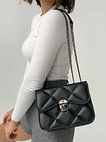 Стёганая стильная женская сумка клатч на цепочке небольшого размера с эко кожи черного цвета