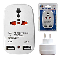 Сетевой разветвитель 2 USB Travel Adaptor 823 / Тройник в розетку с юсб / Сетевой адаптер для путешествий