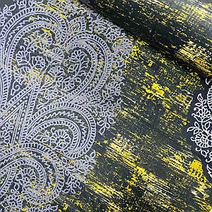 Тканина сатин із малюнком, візерунки великі різнобарвні на чорному (ТУРЦІЯ шир. 2,4 м) (SAT-S-0019)