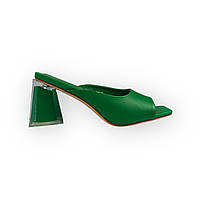 Женские кожаные сабо зеленые с фигурным каблуком шлепанцы H5269-1311-H618 Lady Marcia 2656