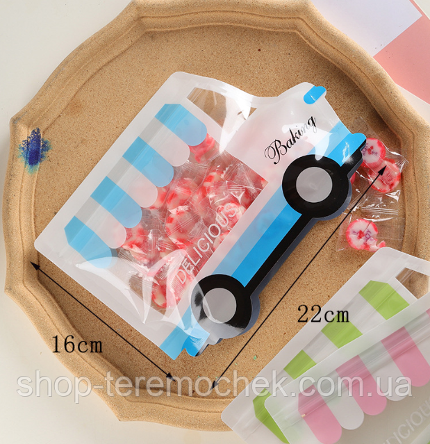 Пакет дитячий з малюнком Машинка синя з зип застібкою, пакет для продуктів харчовий 22х15 см