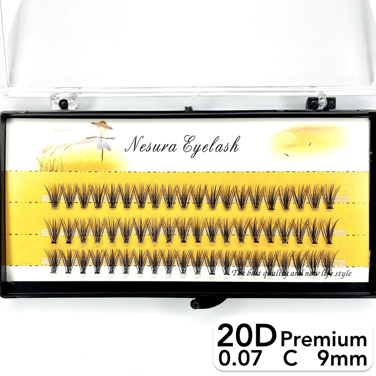 Накладні пучкові вії Nesura Eyelash Premium 20D, 0,07, C, 9 мм, 60 пучків Несура