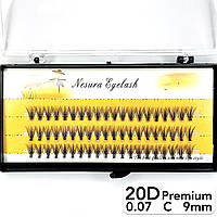 Накладные пучковые ресницы Nesura Eyelash Premium 20D, 0,07, C, 9 мм, 60 пучков Несура
