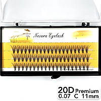 Накладные пучковые ресницы Nesura Eyelash Premium 20D, 0,07, C, 11 мм, 60 пучков Несура