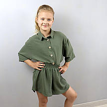 2141хакі Літній костюм хакі для дівчинки 2-ка шорти сорочка BossKids розмір 170 см, фото 2