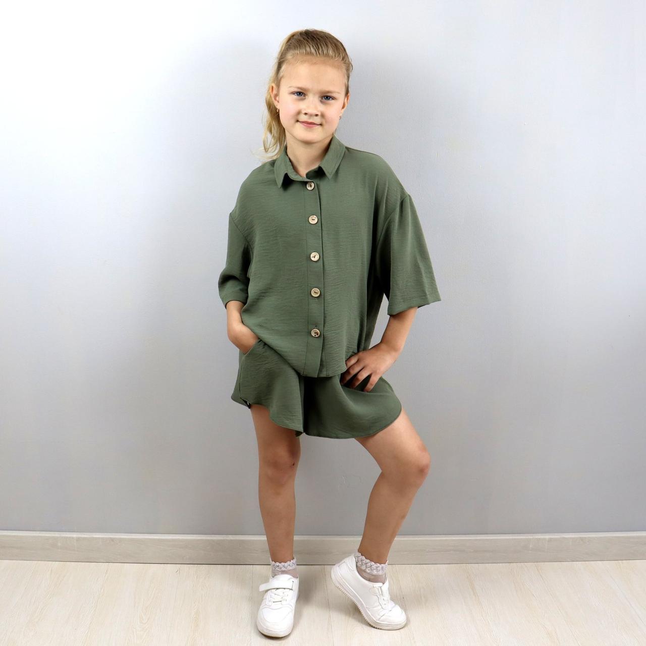 2141хакі Літній костюм хакі для дівчинки 2-ка шорти сорочка BossKids розмір 170 см