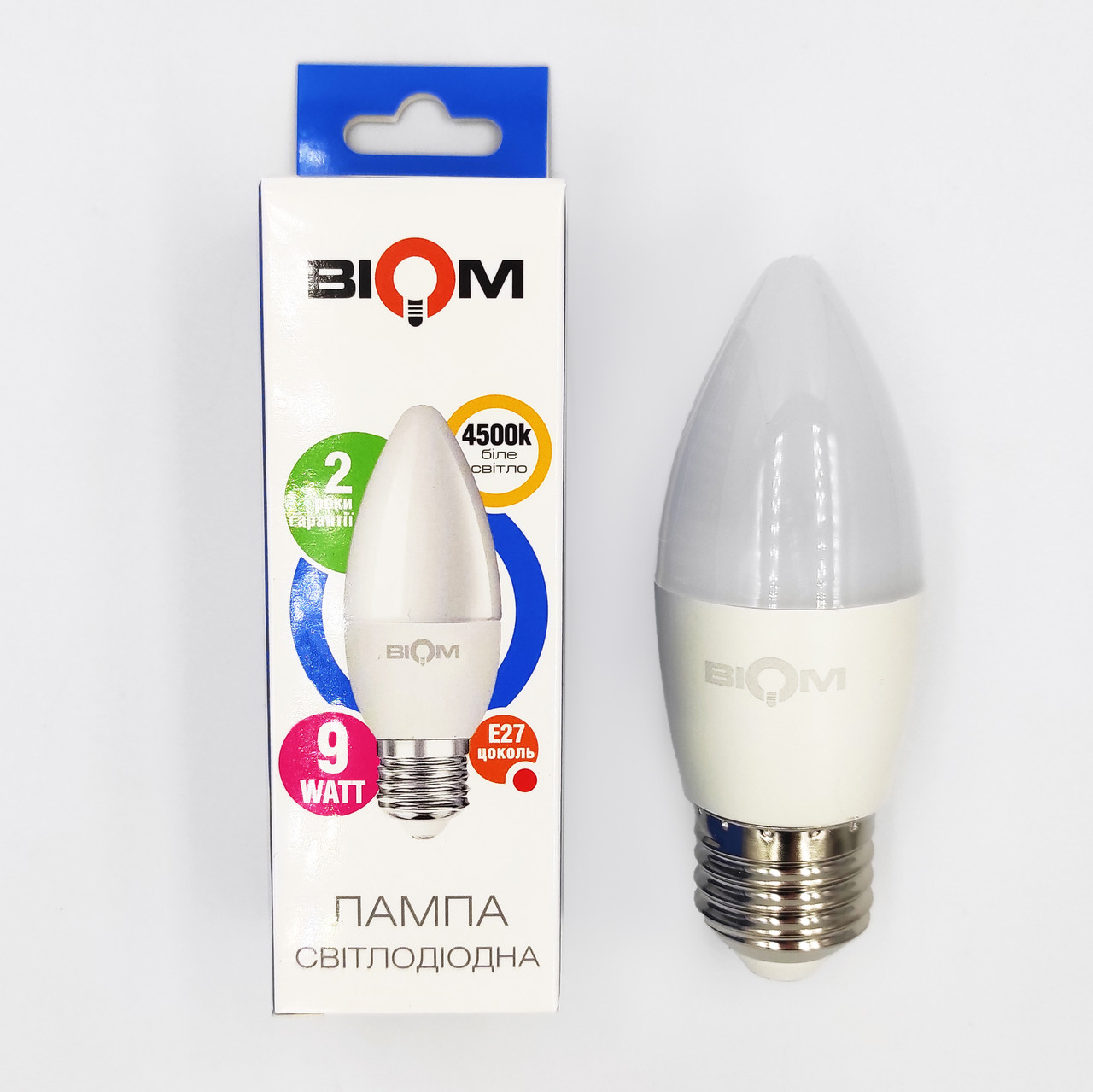 Світлодіодна лампа Biom свічка 9W E27 4500K BT-588 12230