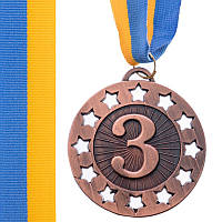 Медаль спортивная с лентой WIN 6,5 см золото, серебро, бронза Бронза