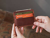 Кожаный картхолдер, мини кошелек для карточек из натуральной кожи коричневый