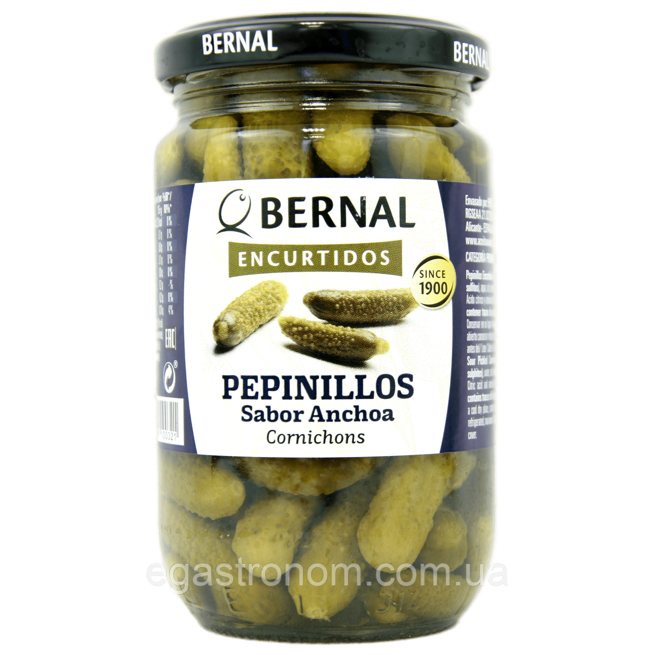 Огірки зі смаком анчоусів корнішони Бернал Bernal sabor anchoa 300g 12шт/ящ (Код: 00-00014465), фото 1