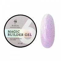 Гель для нарощування Saga Professional Magic Builder Gel 06 бузково-рожевий з пластівцями поталі 15