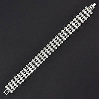 Браслет жіночий м'який металевий на руку сріблястої доріжки кристалів 4 ряди довжина 18 см ширина 14 мм
