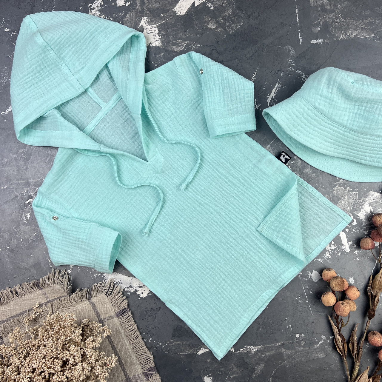 Комплект туніка + панамка муслін muslin cotton BEWARM Blue