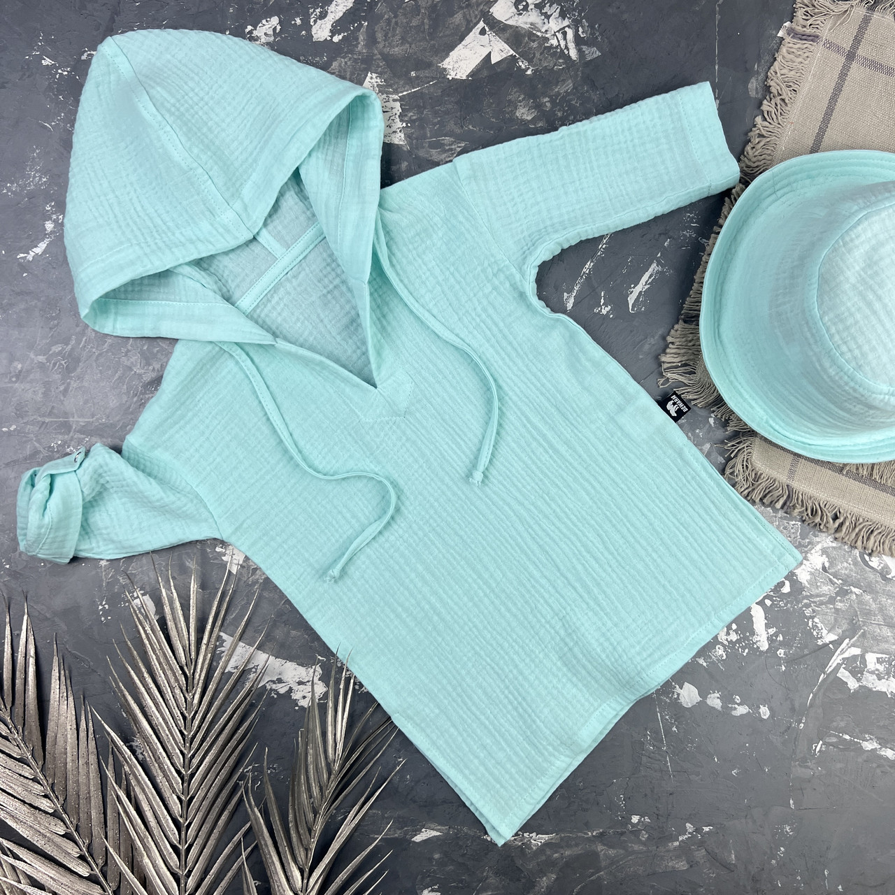 Комплект туніка + панамка муслін muslin cotton BEWARM Blue 74-80