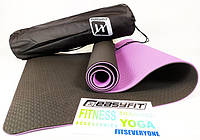 Коврик для йоги и фитнеса 6 мм EasyFit TPE+TC двухслойный + Чехол черный с фиолетовым