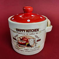 Посуда для меда с деревянной ложкой "Happy Kitchen" (h-8,5см, d-10см, об-м-420мл)