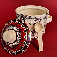 Посуда для меда с деревянной ложкой "Орнамент" (h-8,5см, d-10см, об-м-420мл)