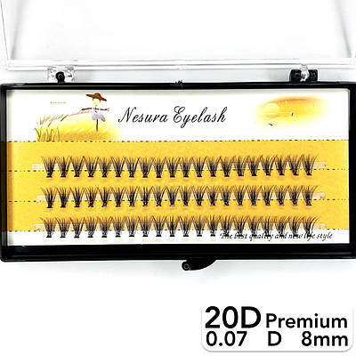 Накладні пучкові вії Nesura Eyelash Premium 20D, 0,07, D, 8 мм, 60 пучків Несура