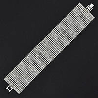 Браслет жіночий м'який металевий на руку сріблястої доріжки кристалів 15 рядів довжина 18 см ширина 34 мм