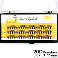 Накладные пучковые ресницы Nesura Eyelash Premium 20D, 0,07, D, 11 мм, 60 пучков Несура