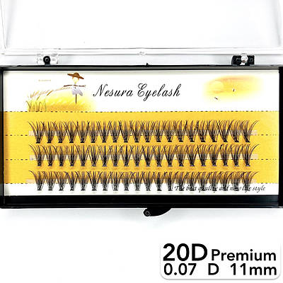 Накладні пучкові вії Nesura Eyelash Premium 20D, 0,07, D, 11 мм, 60 пучків Несура