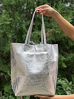 Шкіряна срібляста сумка-шопер Solange, Італія, кольори в асортименті