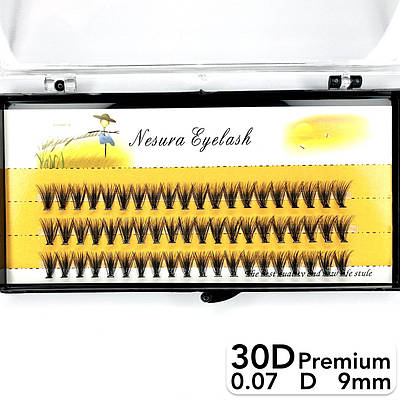 Накладні пучкові вії Nesura Eyelash Premium 30D, 0,07, D, 9 мм, 60 пучків Несура