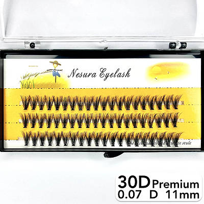 Накладні пучкові вії Nesura Eyelash Premium 30D, 0,07, D, 11 мм, 60 пучків Несура