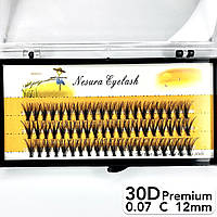 Накладные пучковые ресницы Nesura Eyelash Premium 30D, 0,07, C, 12 мм, 60 пучков Несура