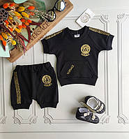Детский черный летний костюм с шортами для новорожденных Versace
