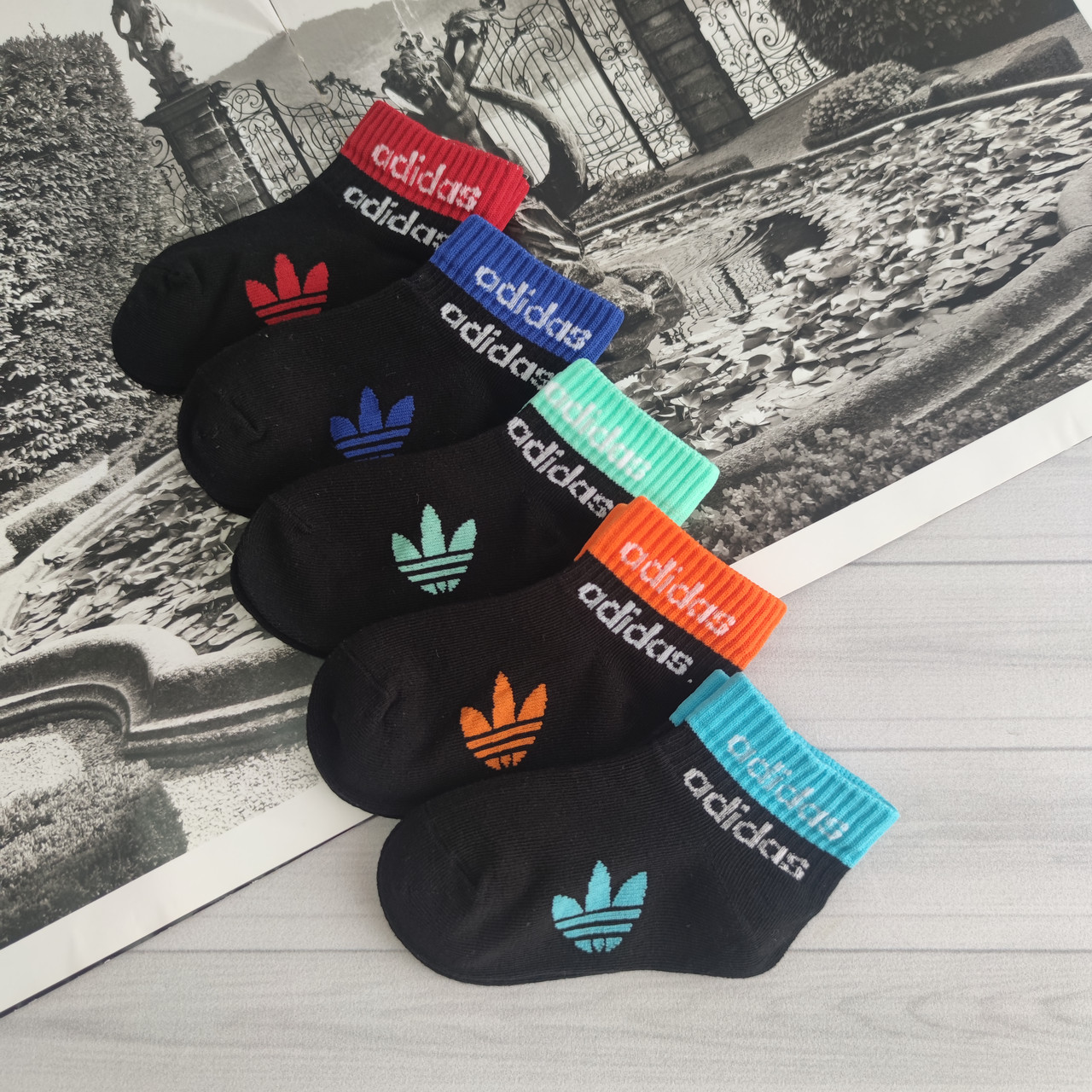 Дитячі літні чорні бавовняні шкарпетки  Adidas